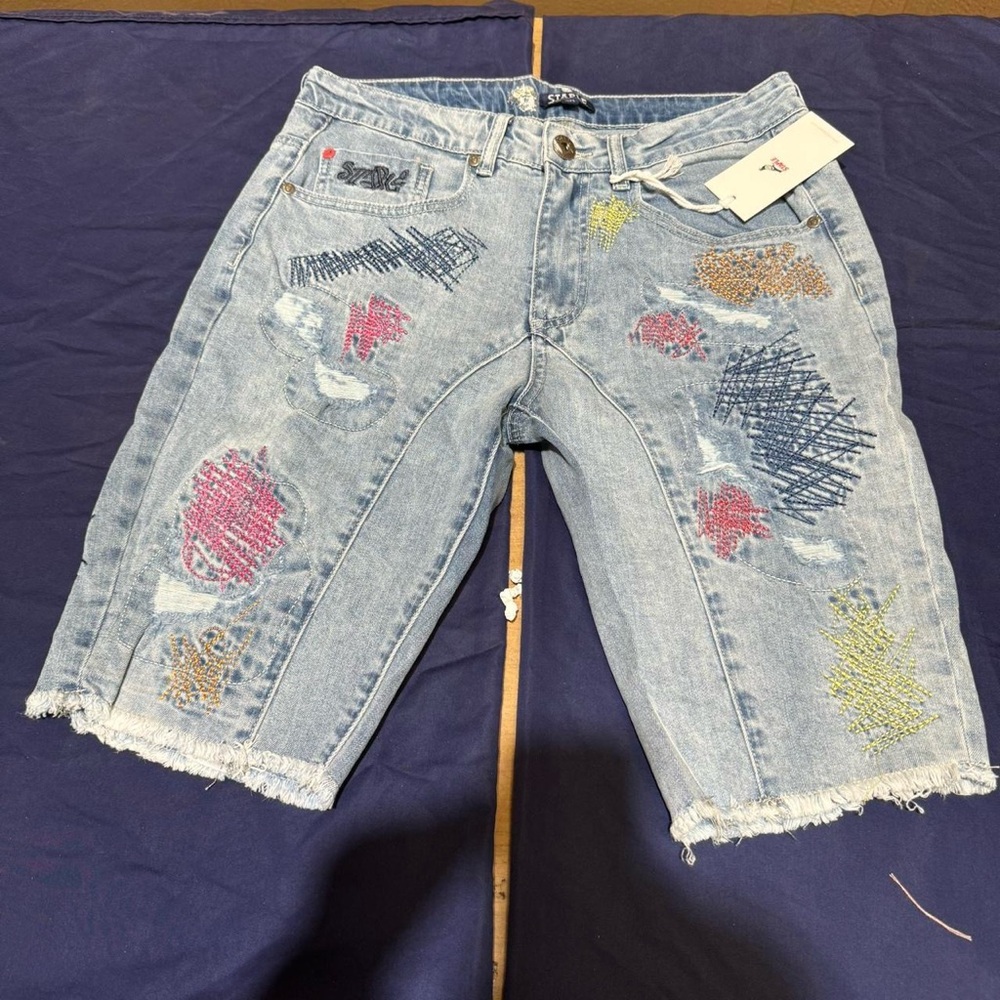 Embroidered Denim Shorts